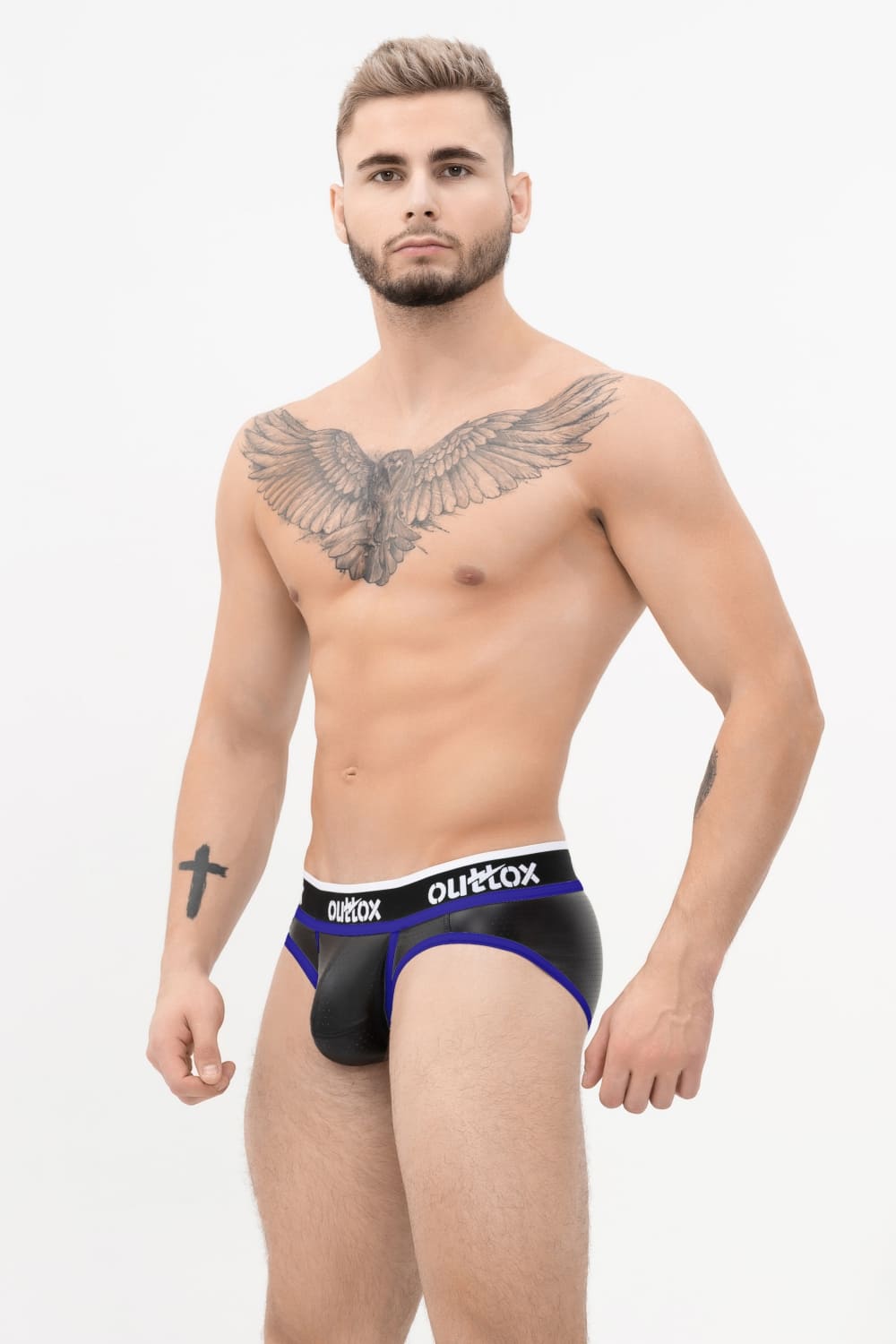 Outtox. Wrapped Rear Briefs with Snap Codpiece. Black+Blue &