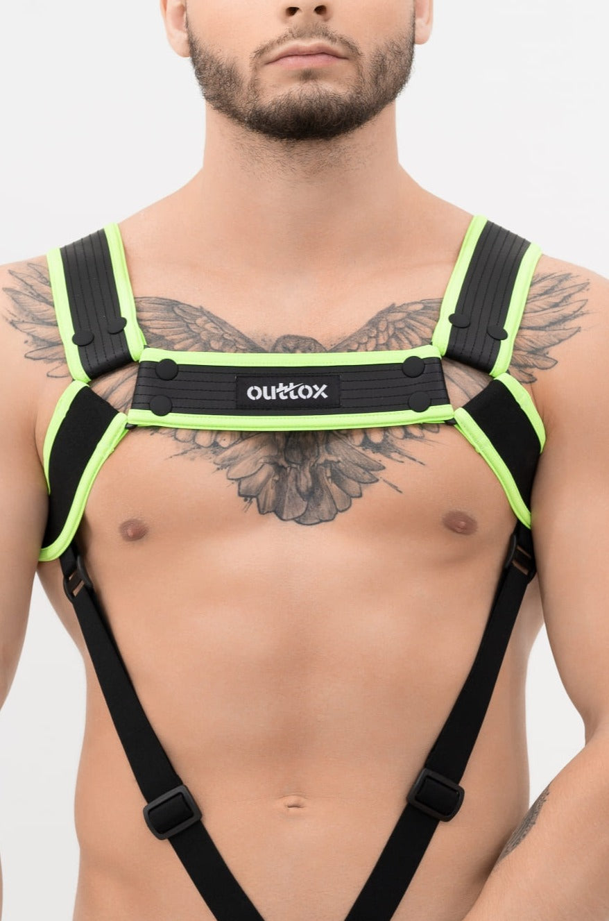 Outtox. Body Harness with Snaps. Black+Green &