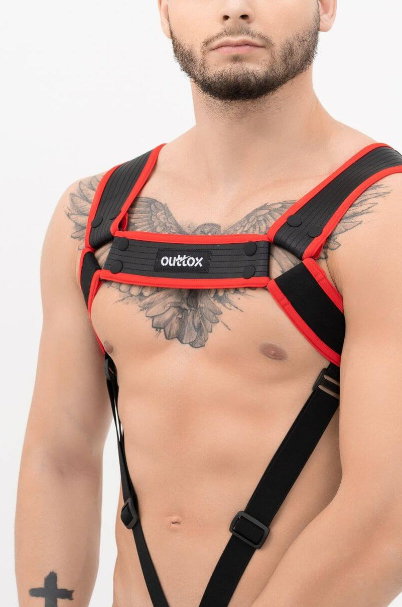 Outtox. Body Harness with Snaps. Black+Red