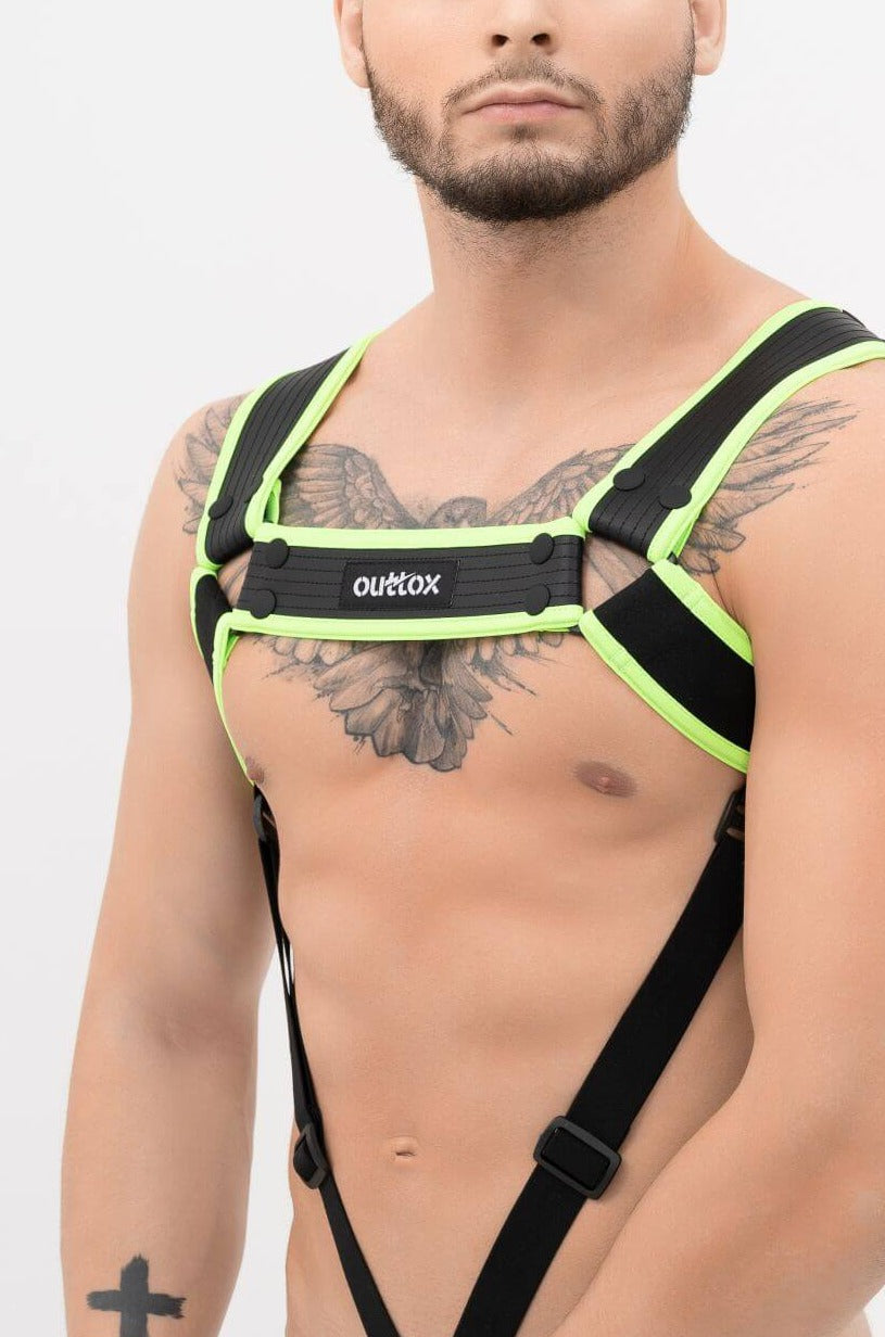 Outtox. Body Harness with Snaps. Black+Green &