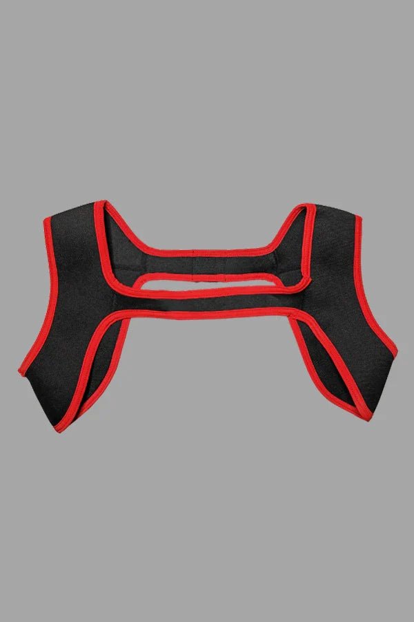 Zale Aquatorr Neoprene Chest Harness in Black and Red from Maskulo. Stylish accessory for an athletic and striking look.