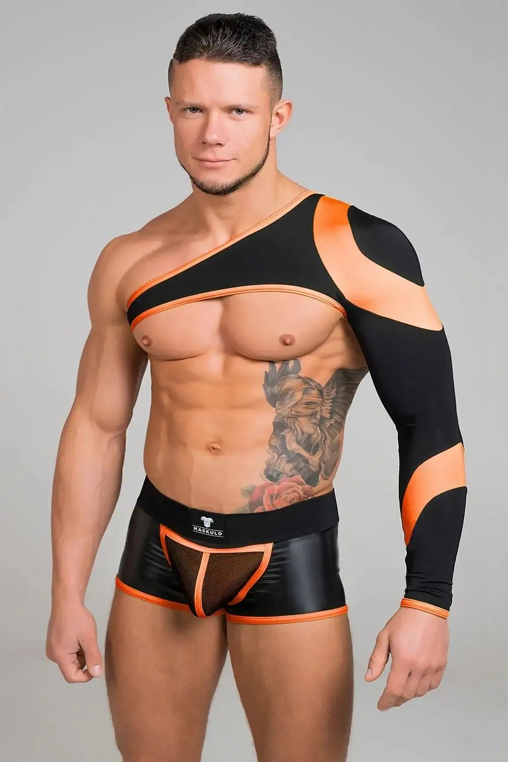 Youngero. Asymmetrical Long - Sleeved Crop Top. Orange Neon - Maskulo - MTP150-Y1 - Maskulo EU Global Online Store