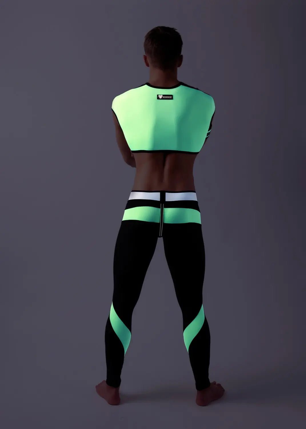 Youngero. Leggings, zippered rear. Codpiece. Green Neon - Maskulo - MLG159-Y1 - Maskulo EU Global Online Store