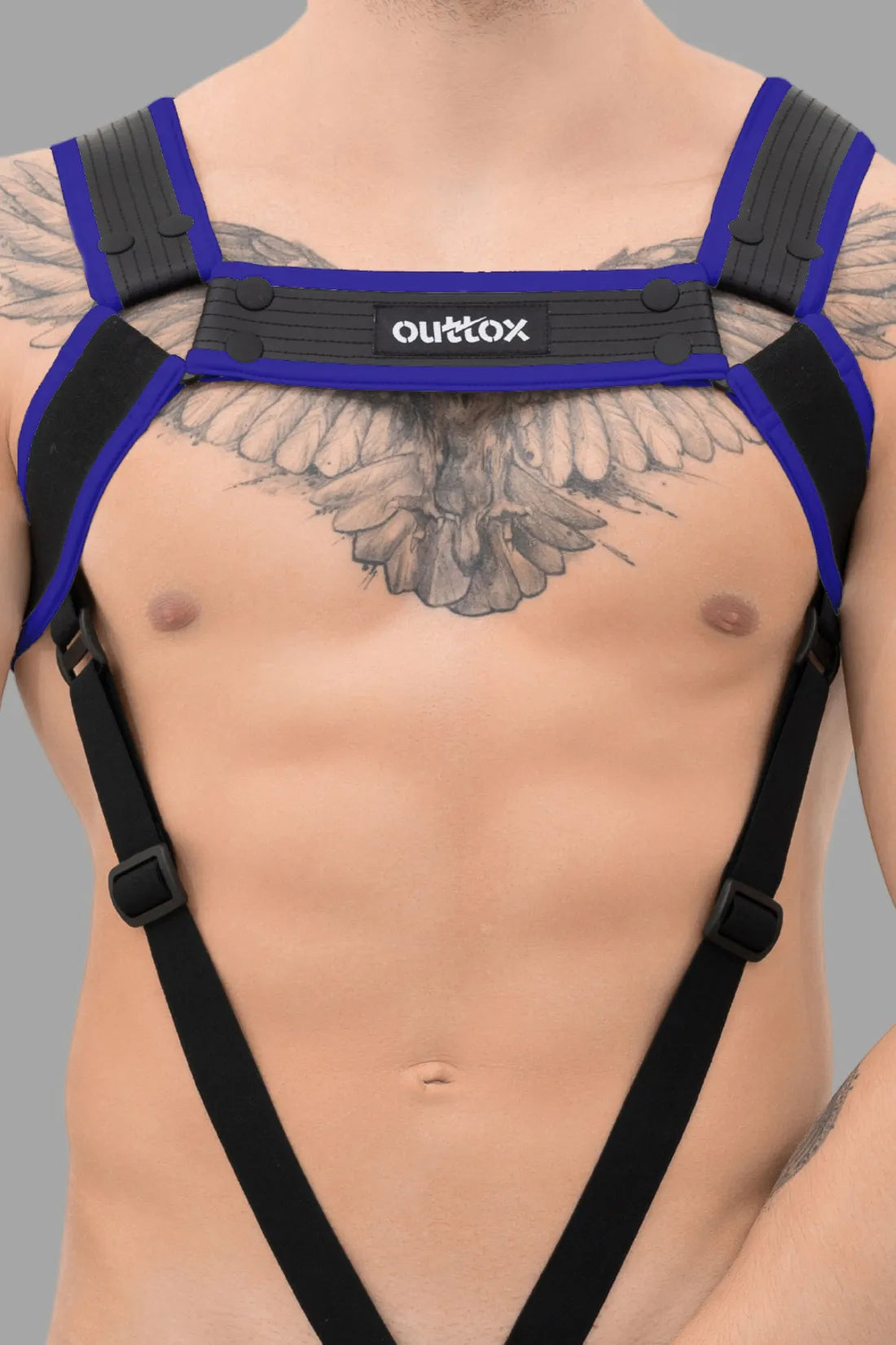 Outtox. Bodyharnas met drukknopen. Blauw