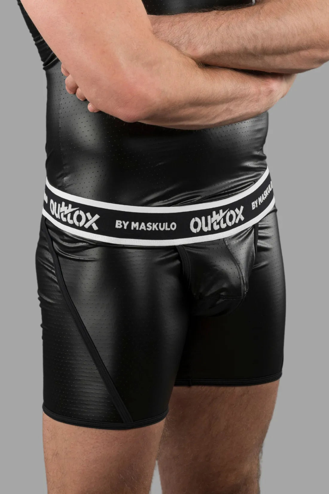 Outtox by Maskulo. Wrapped Rear Shorts with Snap Codpiece. Black