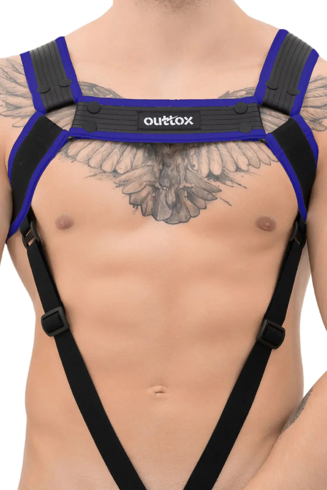 Outtox. Bodyharnas met drukknopen. Blauw