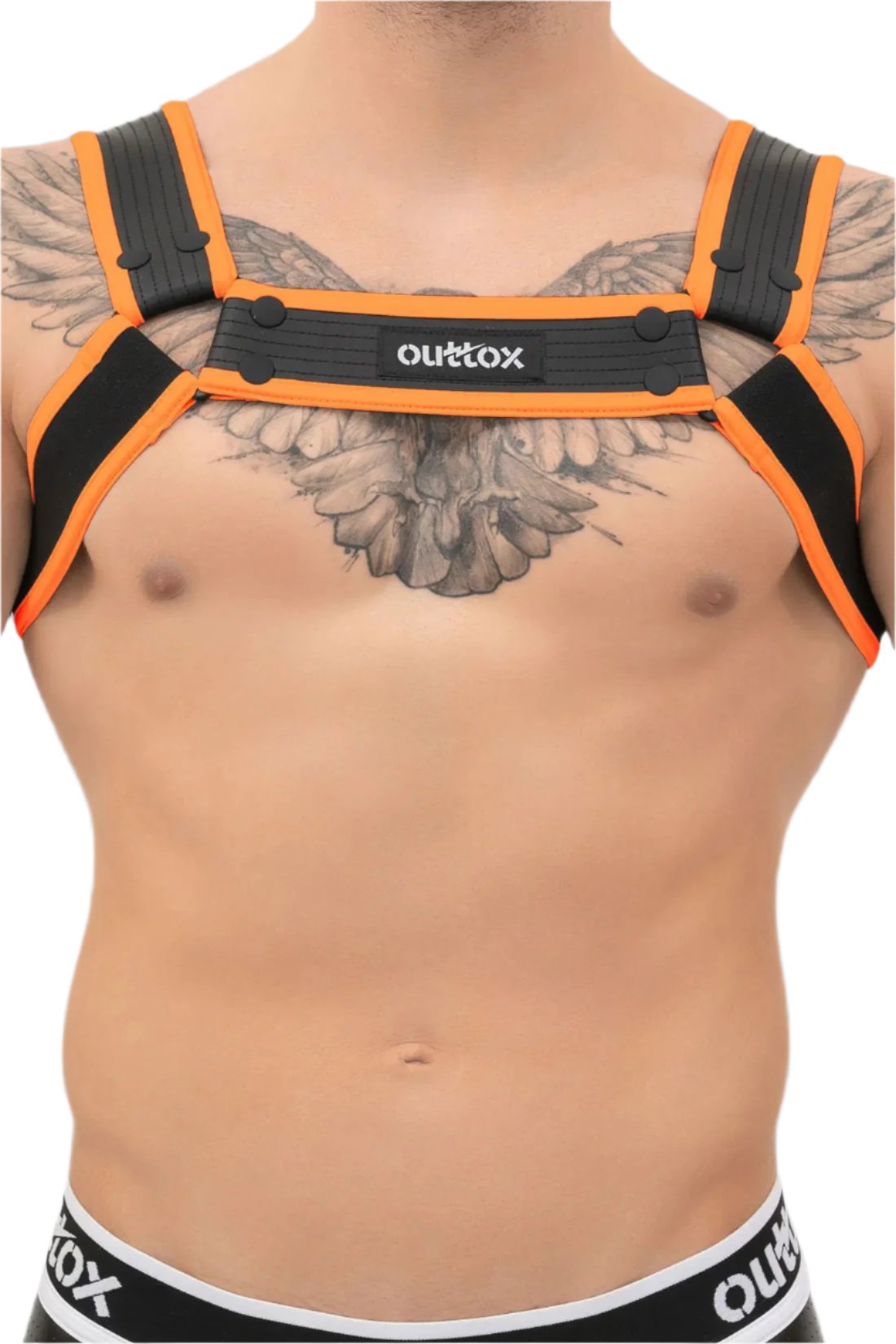 Outtox. Bulldog Harness with Snaps. Black and Orange