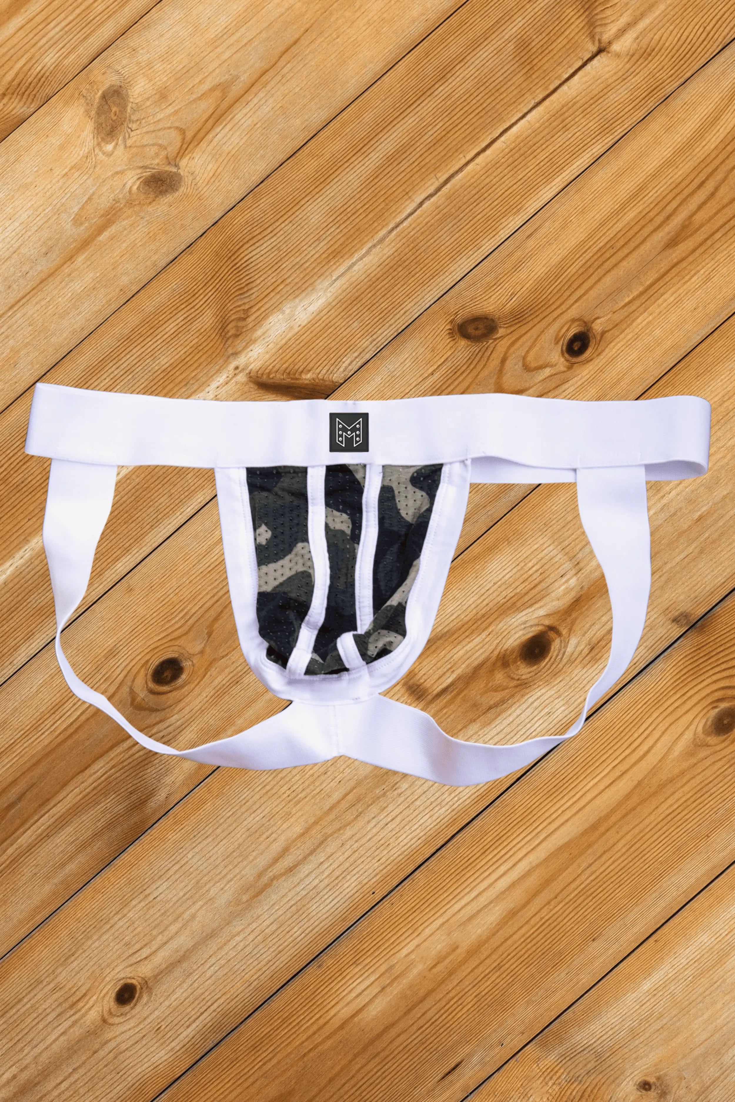 Kyle Steelguard Mesh Jockstrap. Camouflage + White