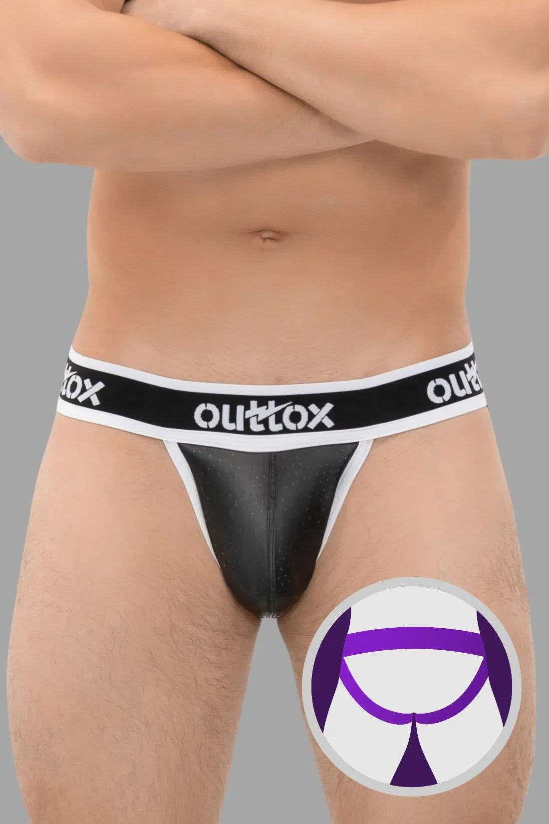 Outtox. Jock met snap-codpiece. Zwart+Wit