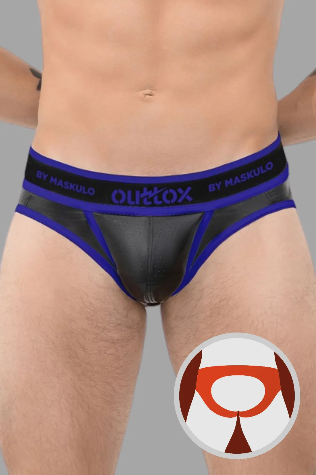 Outtox. Slip arrière ouvert avec Snap Codpiece. Bleu