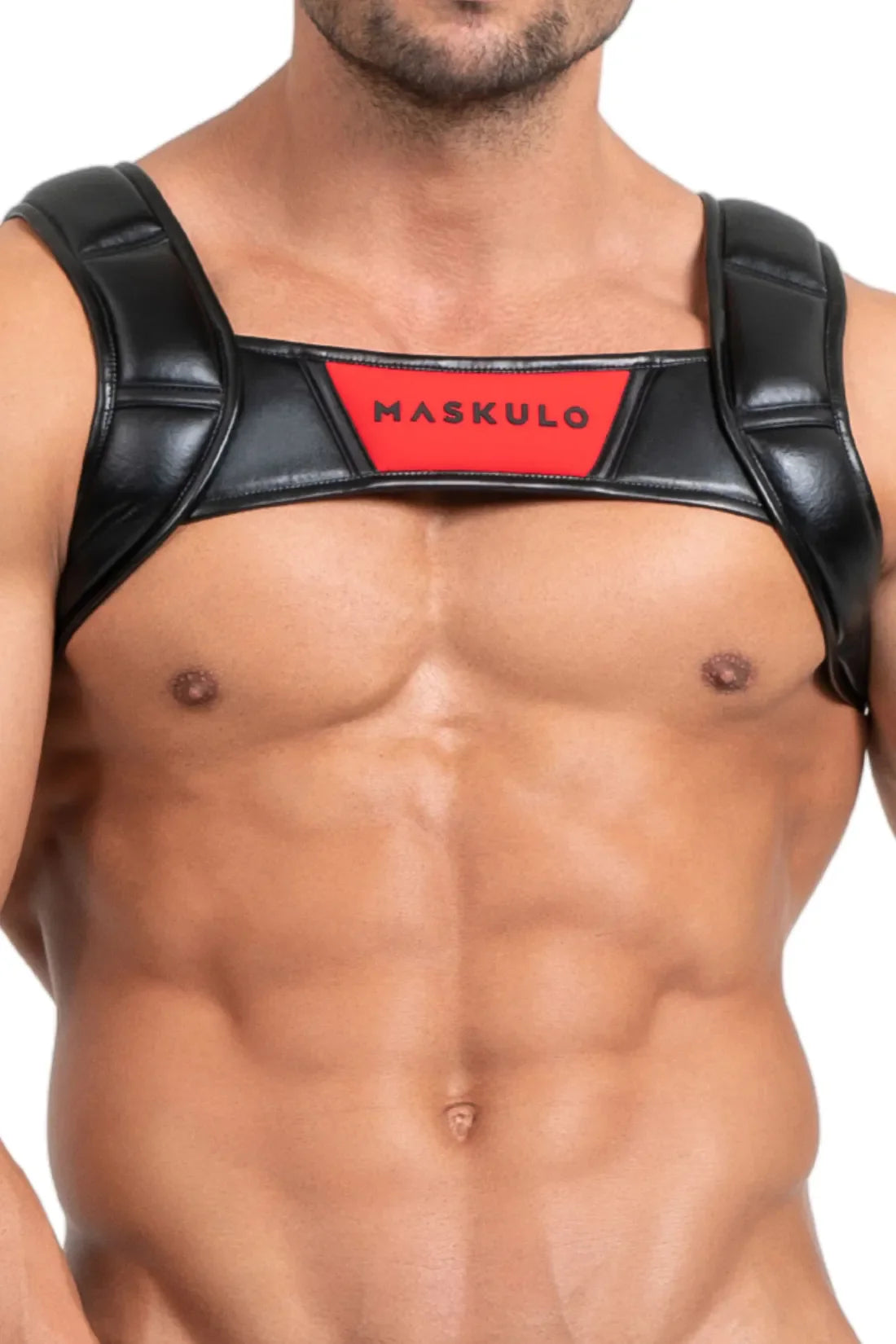 Bulldog Harness with 3D Logo. Black and Red