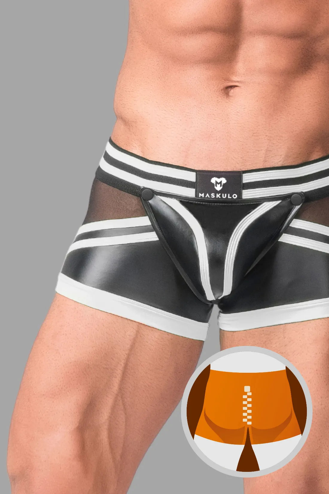 Youngero Generation Y. Trunkshort voor heren. Broekklep. Ritssluiting aan de achterkant. Zwart+Wit &