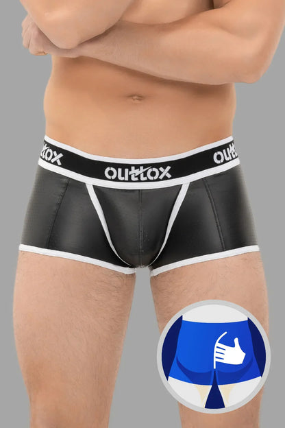 Outtox. Gewickelte Shorts mit Druckknopfverschluss. Schwarz und Weiß