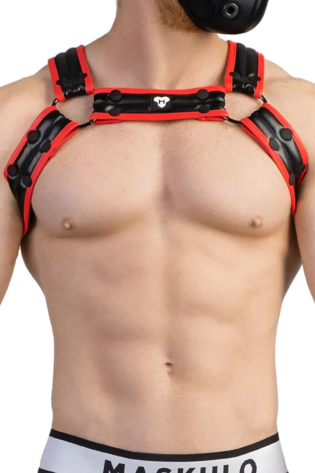 Armored Next. Arnés Fetiche Bulldog para hombre. Rojo+Negro