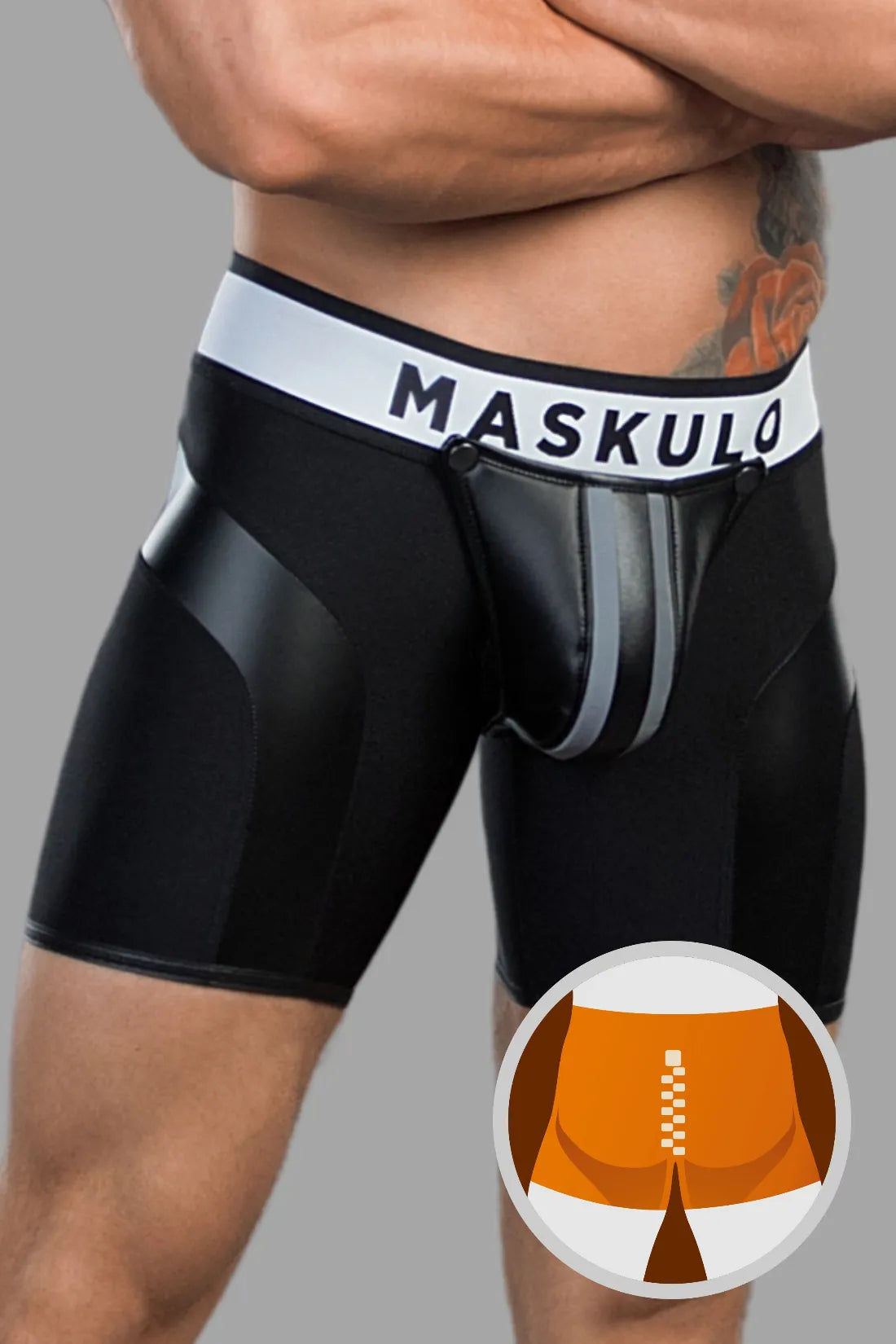 Youngero. Pantalones cortos de ciclismo Fetish para hombre. Bragueta. Parte trasera con cremallera. Negro