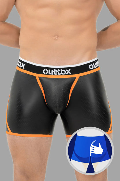 Outtox. Wrap-Rear Short Tights. Snap Codpiece. Black and Orange