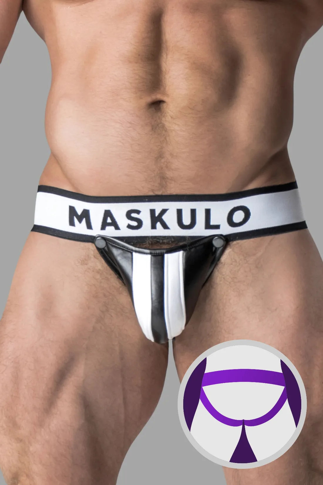 Armored. Deportista fetichista masculino. Bragueta desmontable. Blanco+Negro