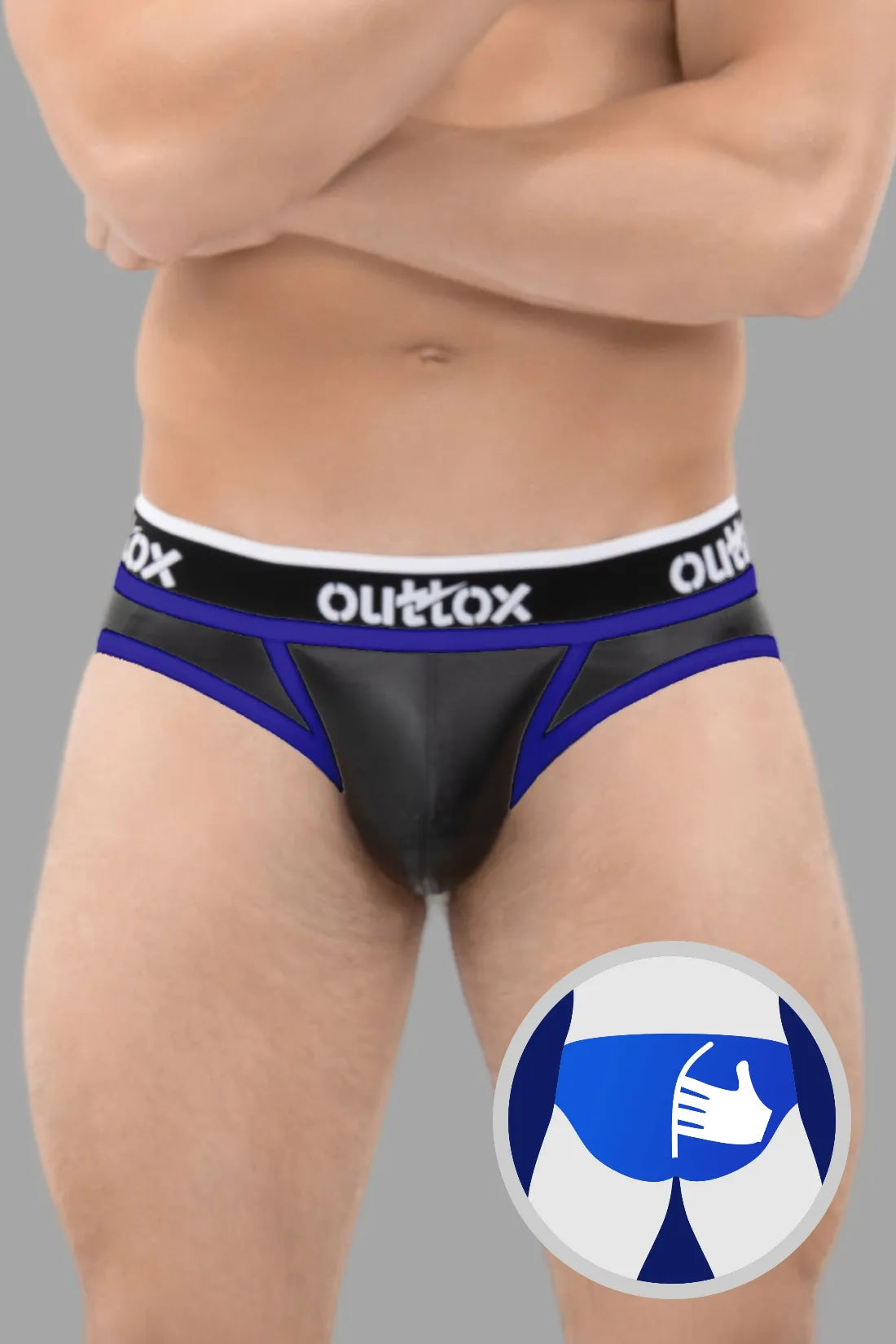 Outtox. Wrapped Rear Briefs with Snap Codpiece. Black and Blue &