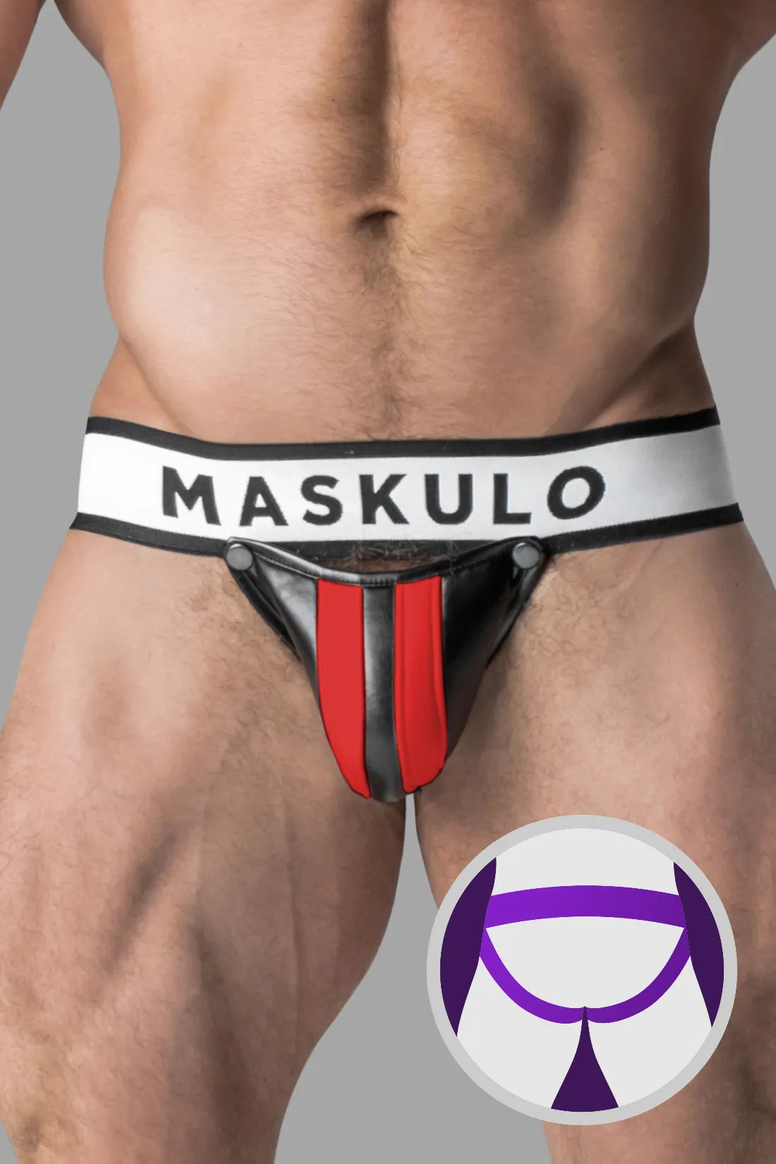 Armored. Deportista fetichista masculino. Bragueta desmontable. Negro+Rojo