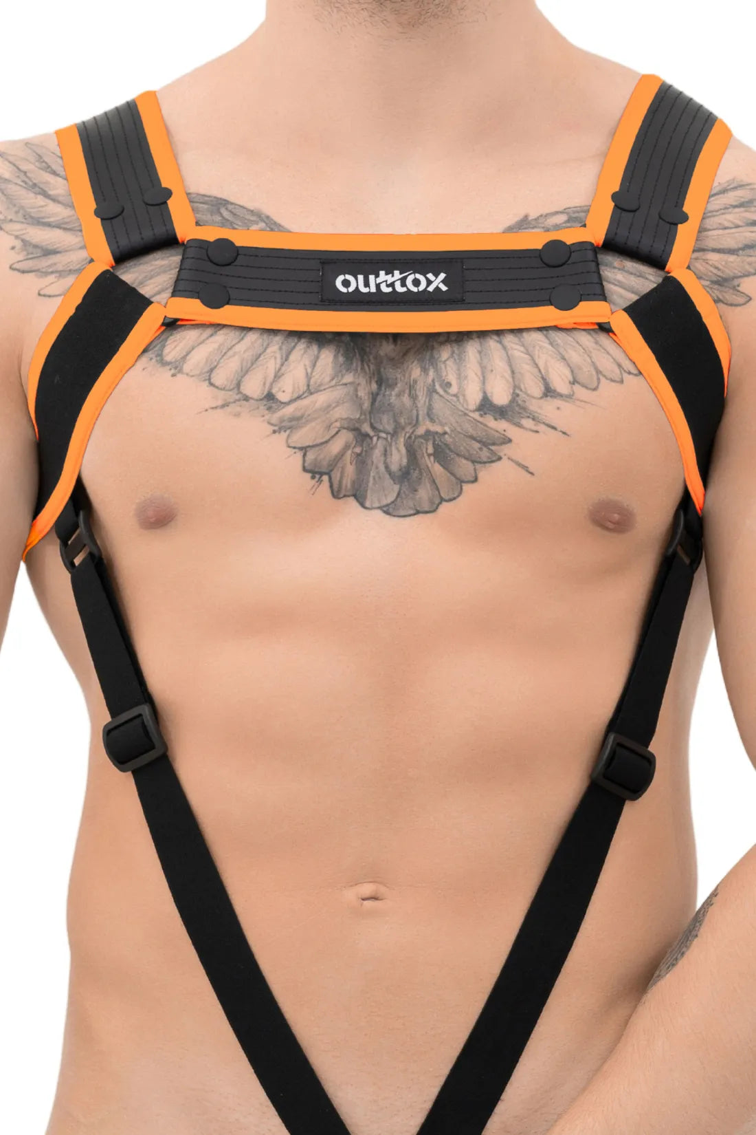 Outtox. Arnés corporal con broches. Negro+Naranja