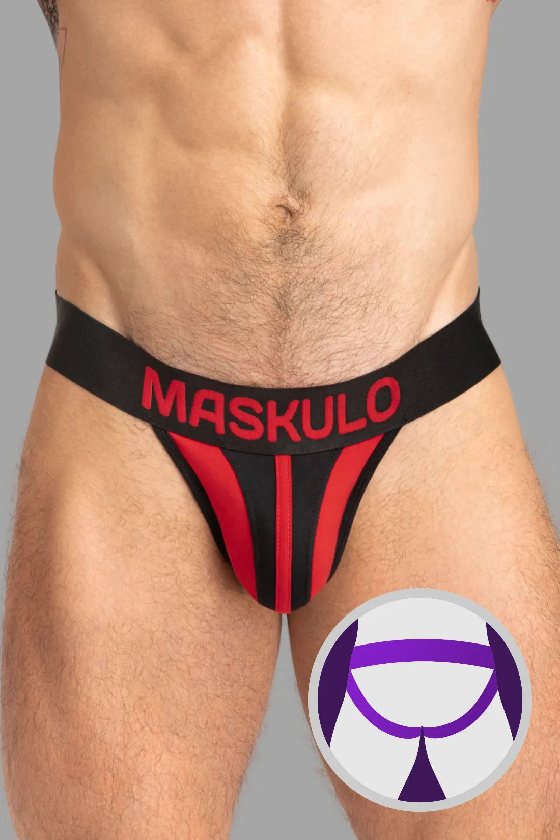 TIGER Jock with POUCH-SNAP. Black and Red