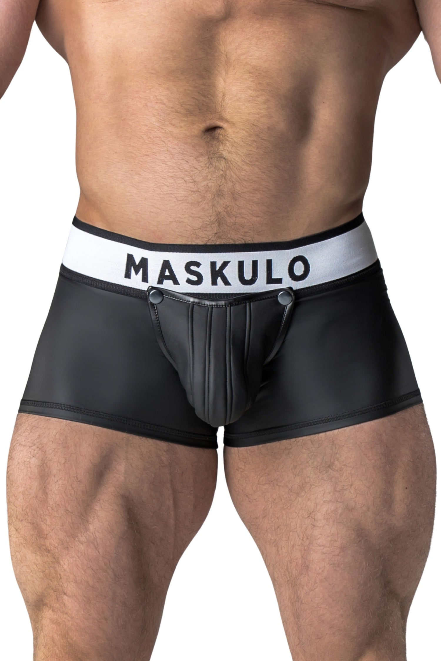Armored. Rubber Look Trunk Shorts. Detachable pouch. Open Rear. Black