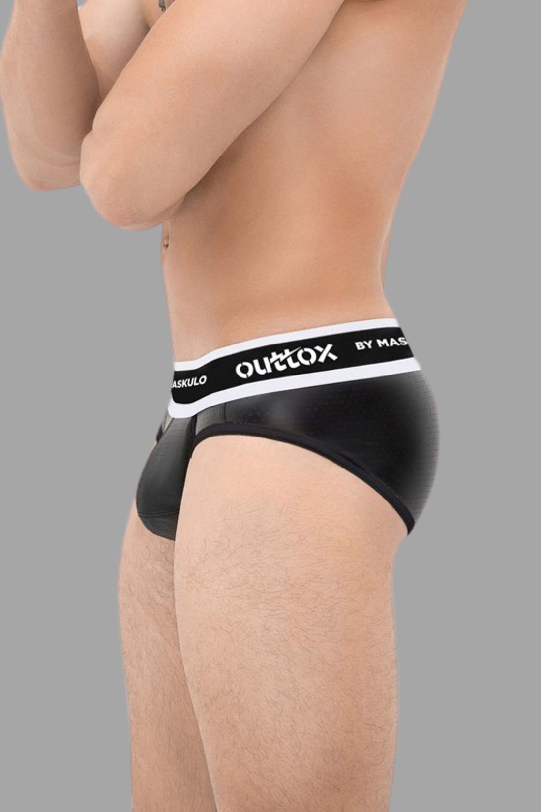 Outtox. Wrapped Rear Briefs with Snap Codpiece. Black
