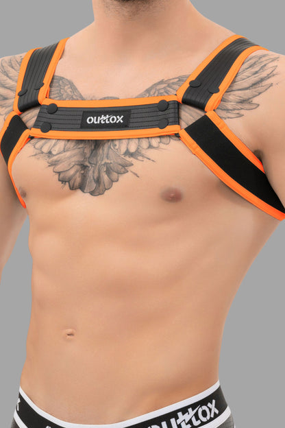 Outtox. Bulldog-tuigje met drukknopen. Zwart+oranje