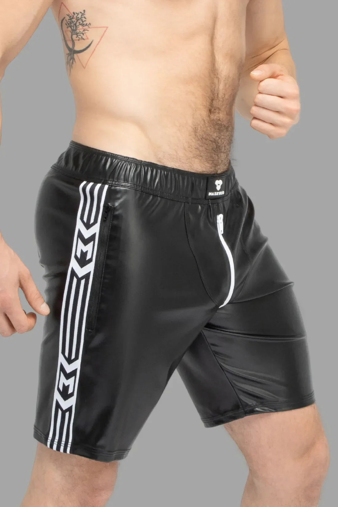 Skulla. Leatherette Soccer Shorts. Black and White