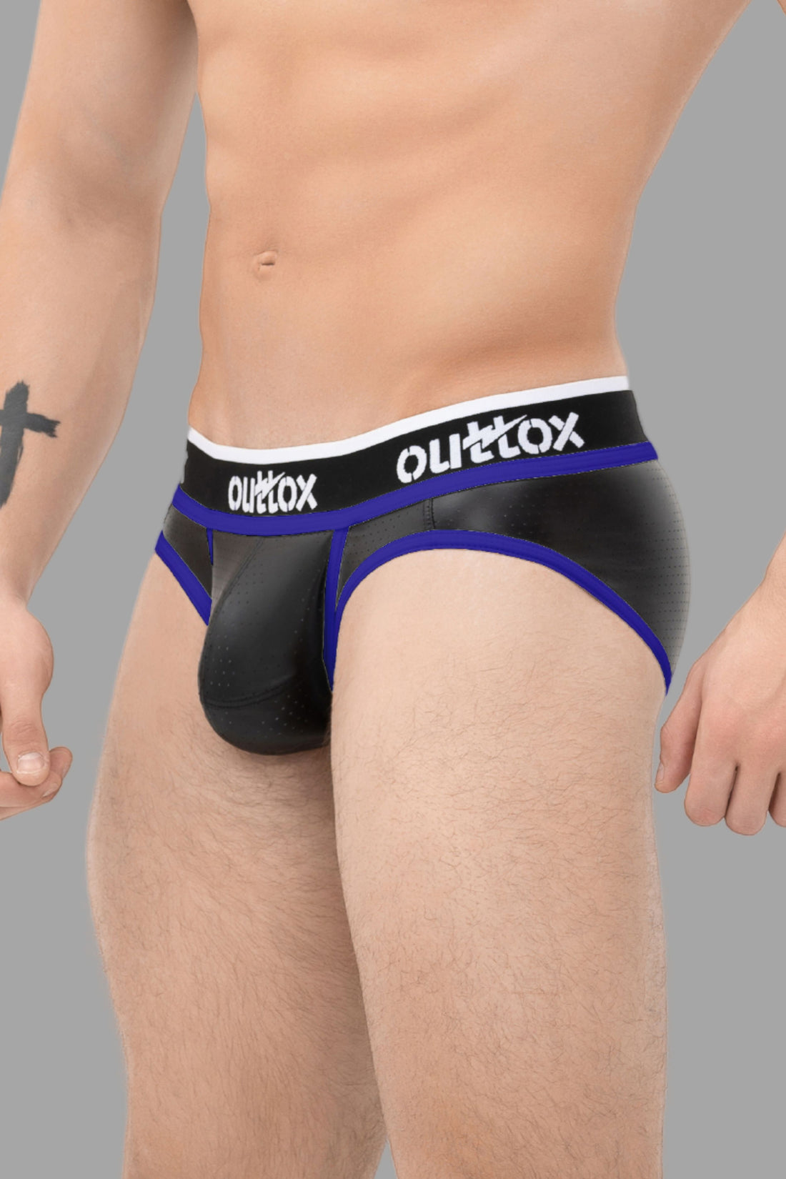 Outtox. Wrapped Rear Briefs with Snap Codpiece. Black+Blue &