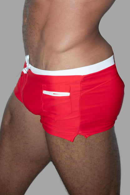 Derek Chase. Club Shorts with Pocket. Red + White