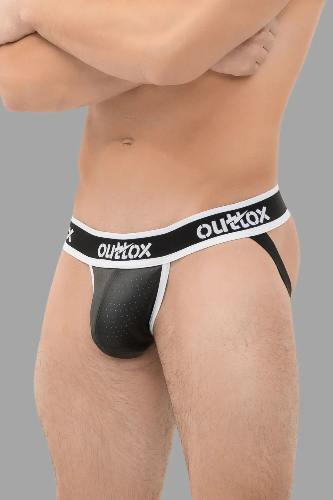 Outtox. Jock met snap-codpiece. Zwart+Wit