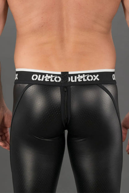 Outtox. Zippered Rear Leggings with Snap Codpiece. Black