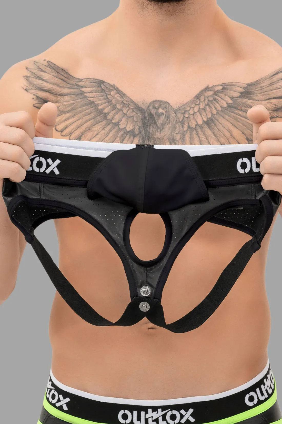 Outtox. Jock met snap-codpiece. Zwart