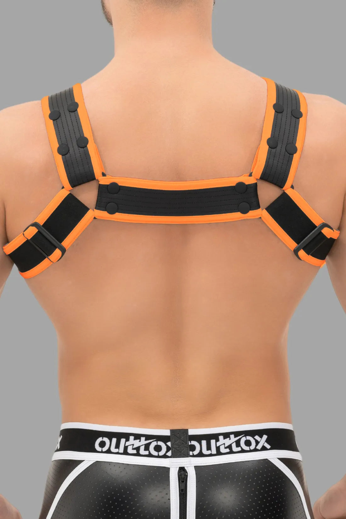 Outtox. Bulldog Harness with Snaps. Black and Orange
