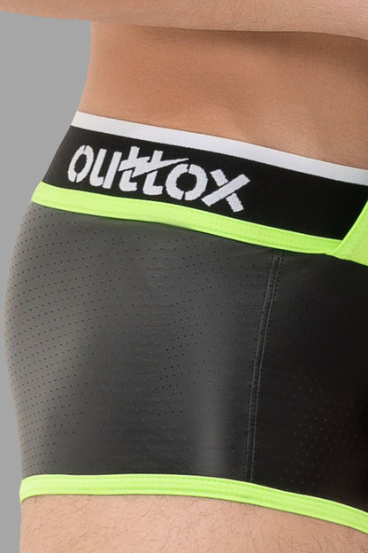 Outtox. Wrapped Rear Trunk Shorts with Snap Codpiece. Black+Green &