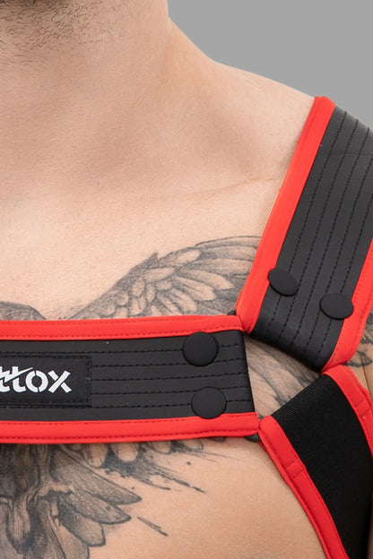 Outtox. Body Harness with Snaps. Black and Red