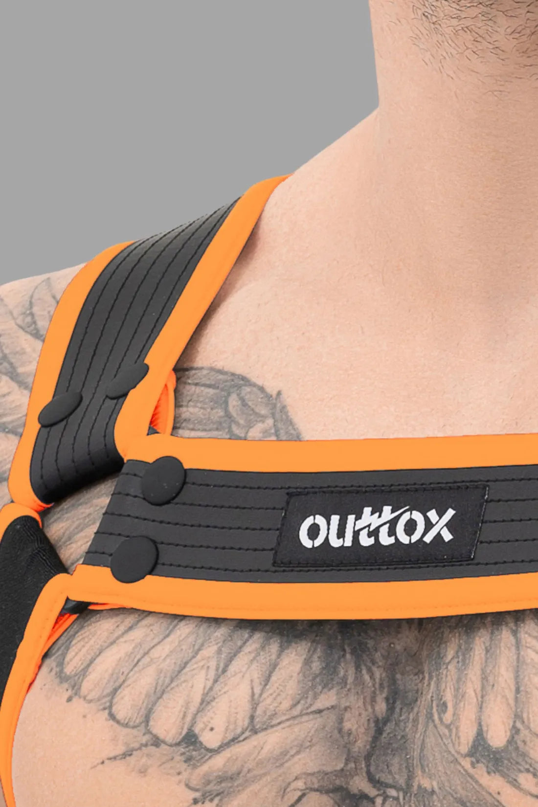 Outtox. Body Harness with Snaps. Black and Orange