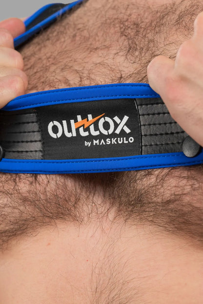 Outtox. Harnais de corps avec boutons-pression. Noir et bleu