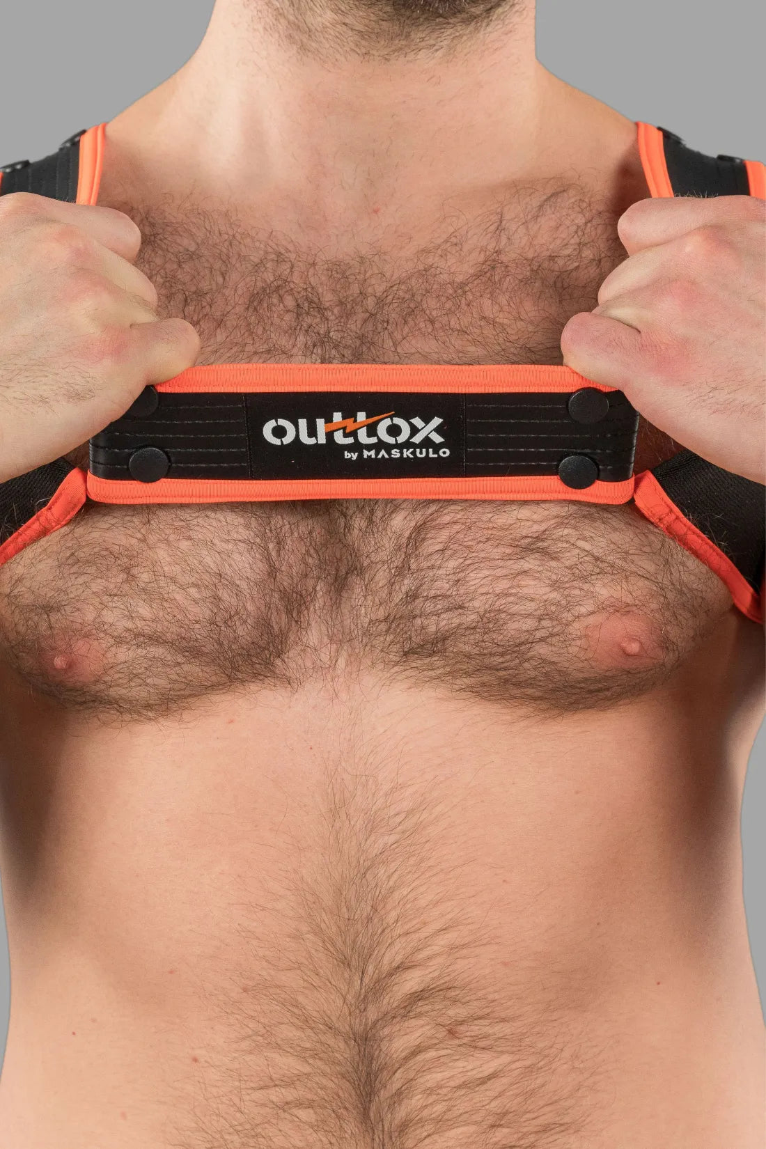 Outtox. Harnais Bulldog avec boutons-pression. Noir et orange