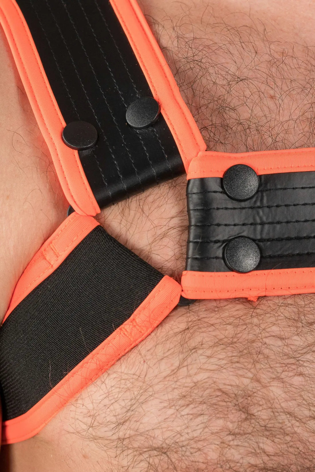 Outtox by Maskulo. Bulldog Harness with Snaps. Black and Orange