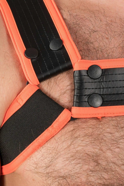 Outtox. Bulldog Harness with Snaps. Black and Orange