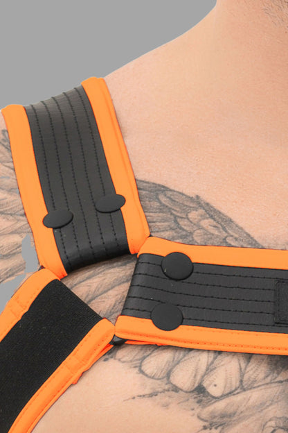 Outtox. Bulldog Harness with Snaps. Black+Orange