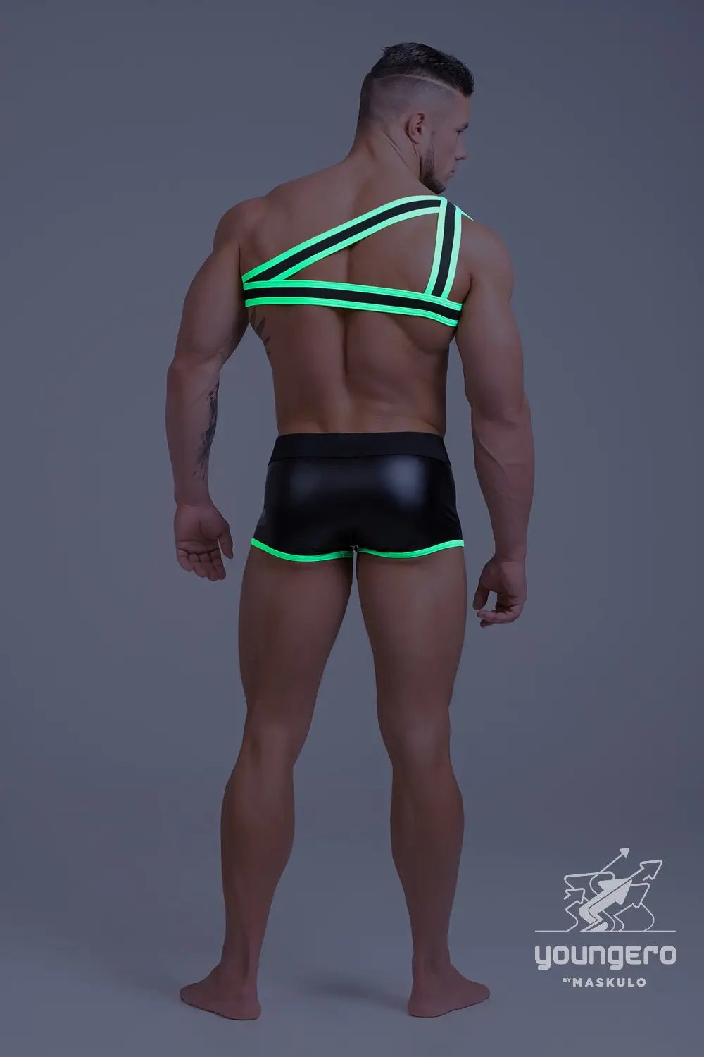Youngero. Asymmetrical One Shoulder Elastic Harness. Green Neon