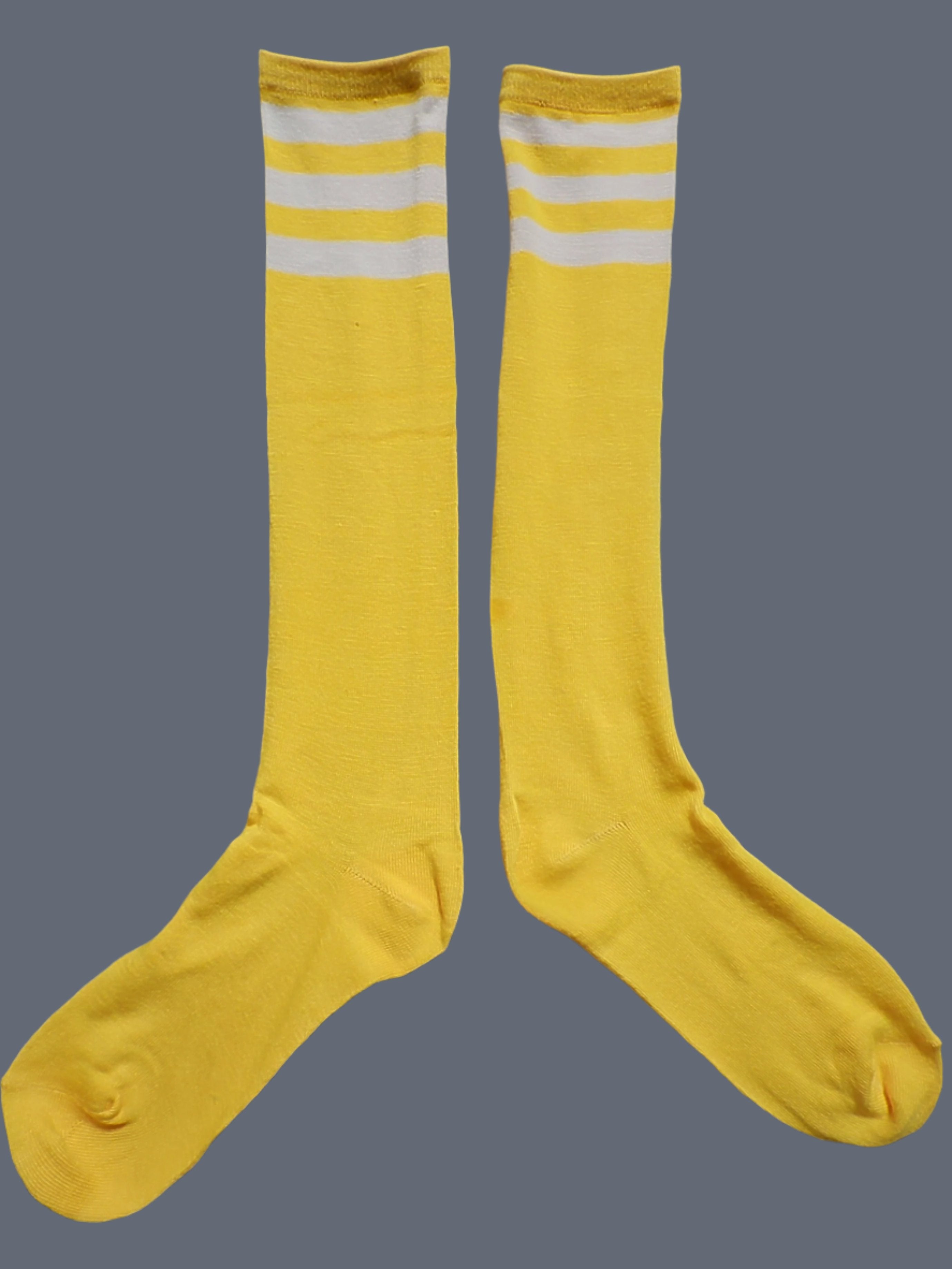 Long Socks. Yellow + White Stripes