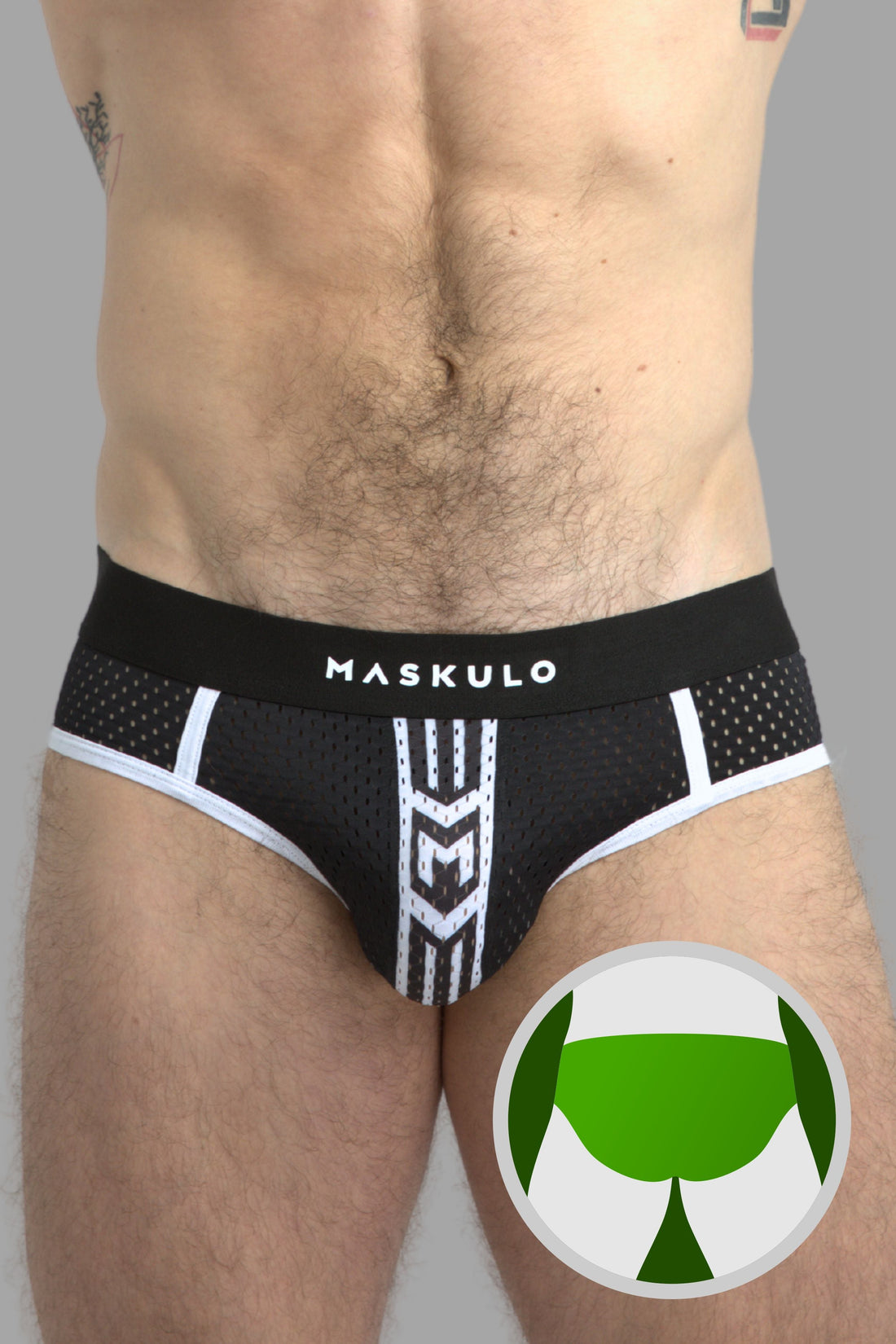 Printed Mesh Briefs. Black and White