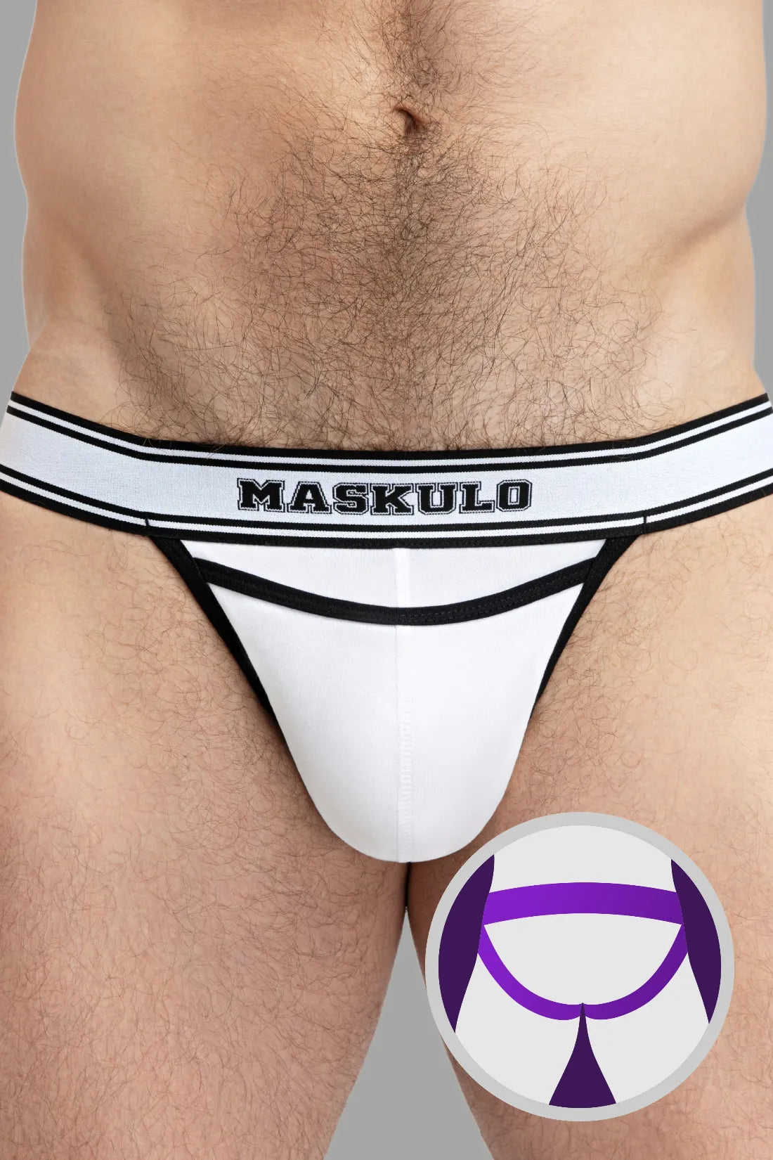 Jockstrap en coton pour collège. Blanc et noir