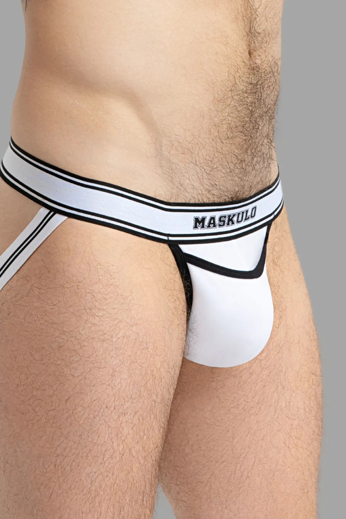 Jockstrap en coton pour collège. Blanc et noir