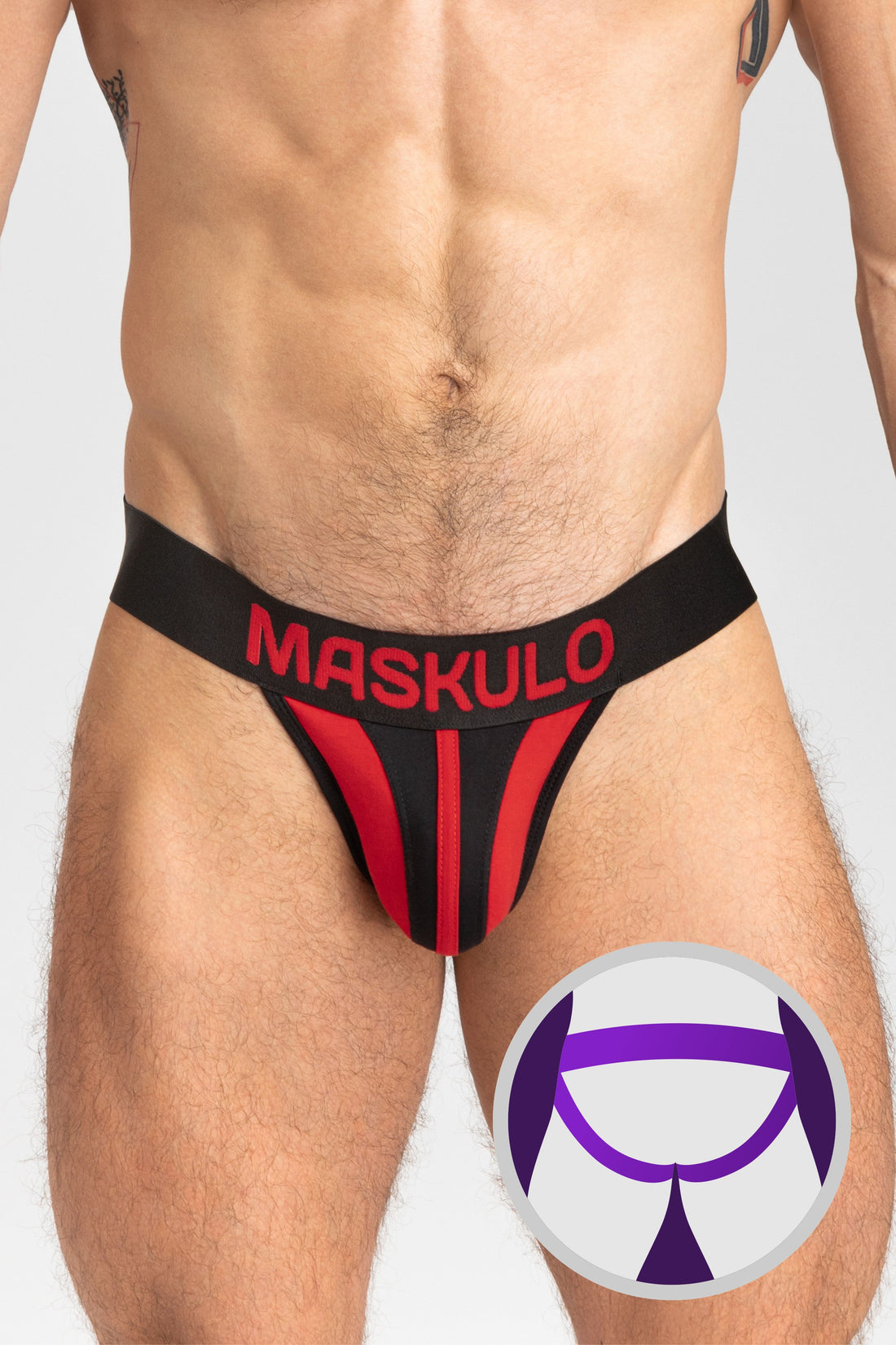 TIGER Jock with POUCH-SNAP. Black+Red