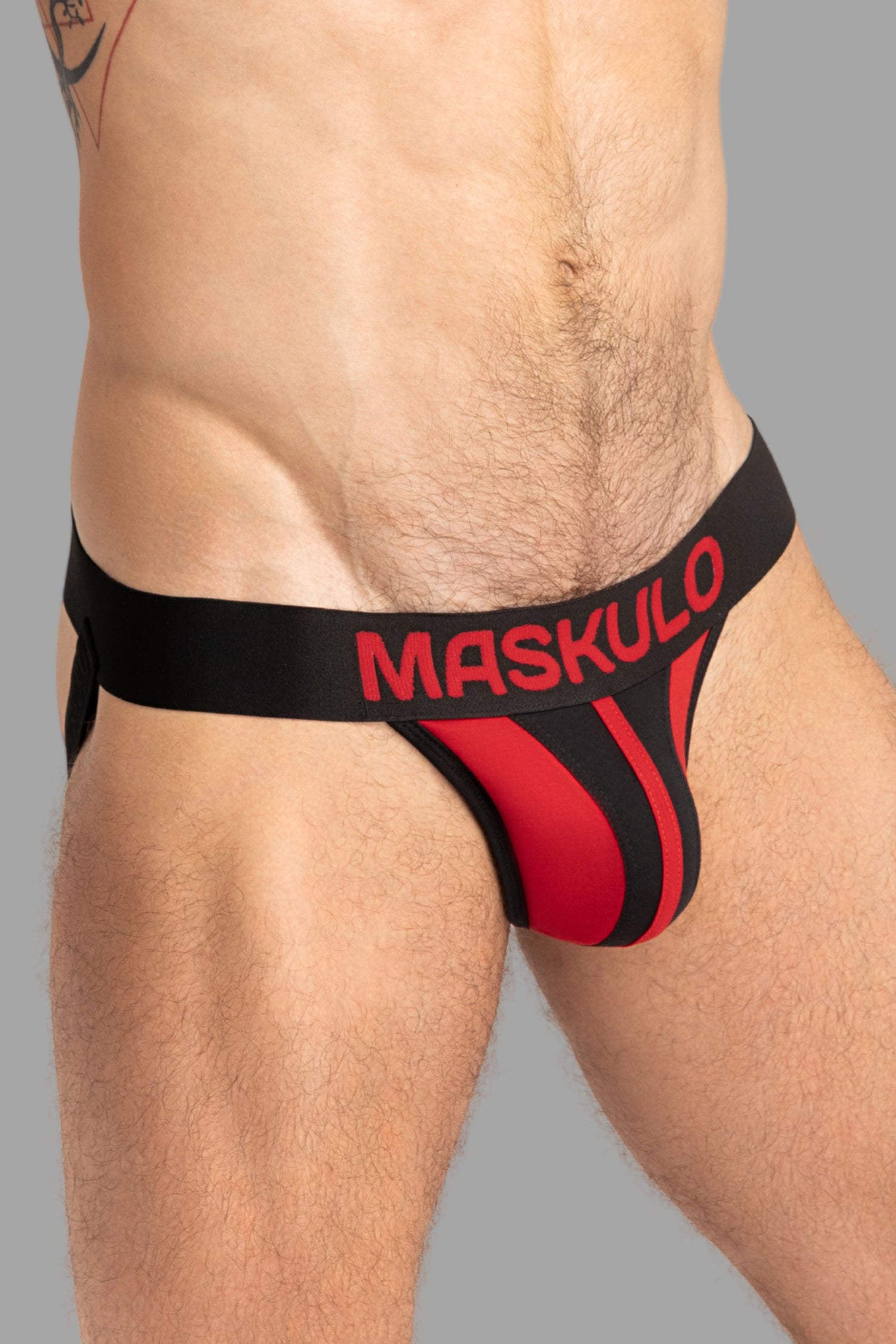 TIGER Jock with POUCH-SNAP. Black and Red